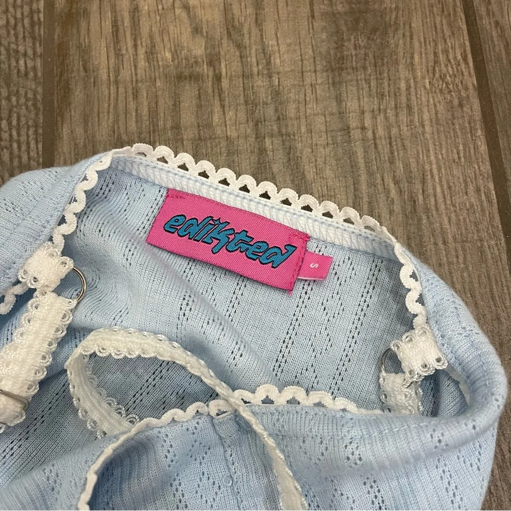 Edikted Pointelle Mini Dress Light Blue - Image 4