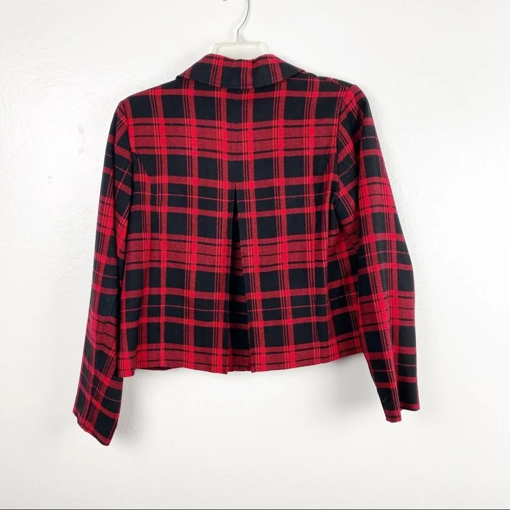 BRIGGS NEW YORK Black And Red Plaid Wool Blend Buttoned Blazer Jacket, Size 12 - Image 2