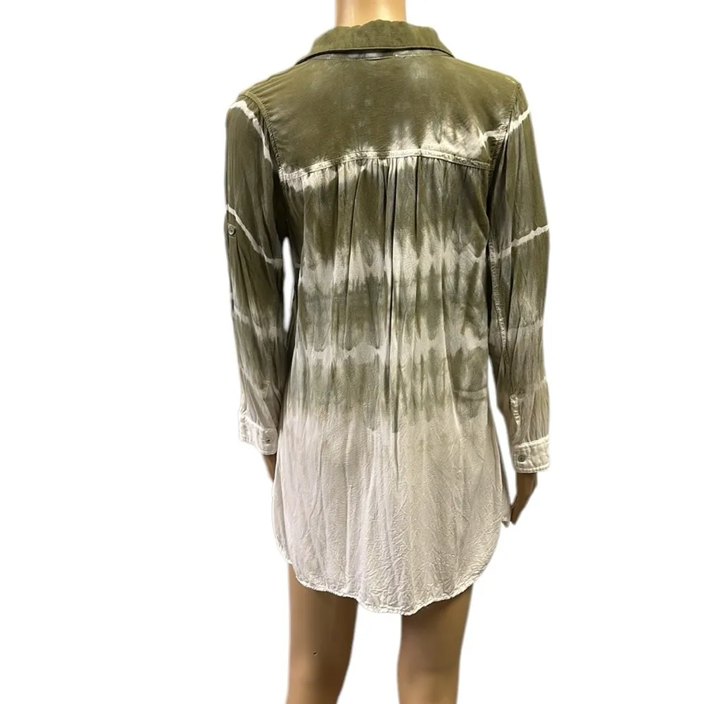 Umgee Ombre Tie Dye Popover Long Sleeve Collared Pocket Tunic Blouse Womens S - Image 3