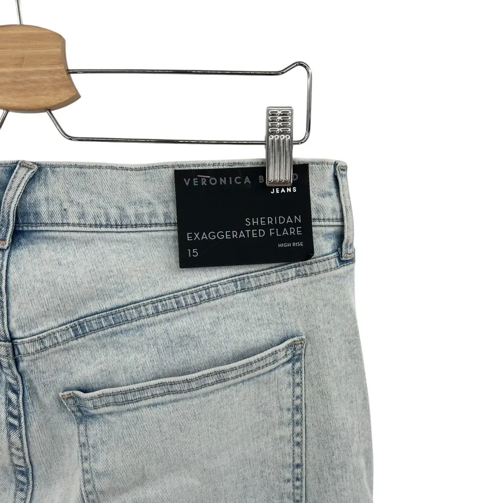 Veronica Beard Sheridan Exaggerated Flare Jeans High Rise Denim Sky Blue Size 15 - Image 9