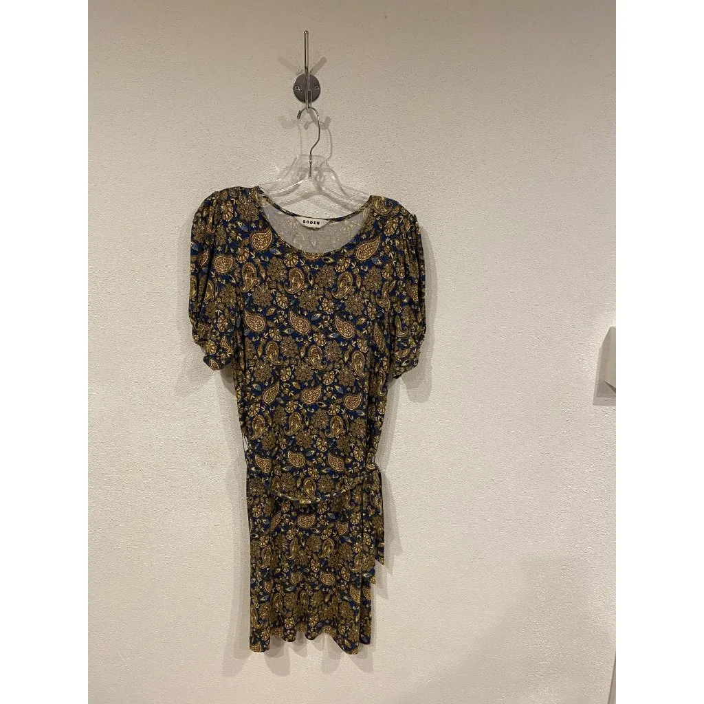 Boden Dress Womens 12R Blue Yellow Paisley Short Sleeve Belted Mini Casual Size 12 - Image 3