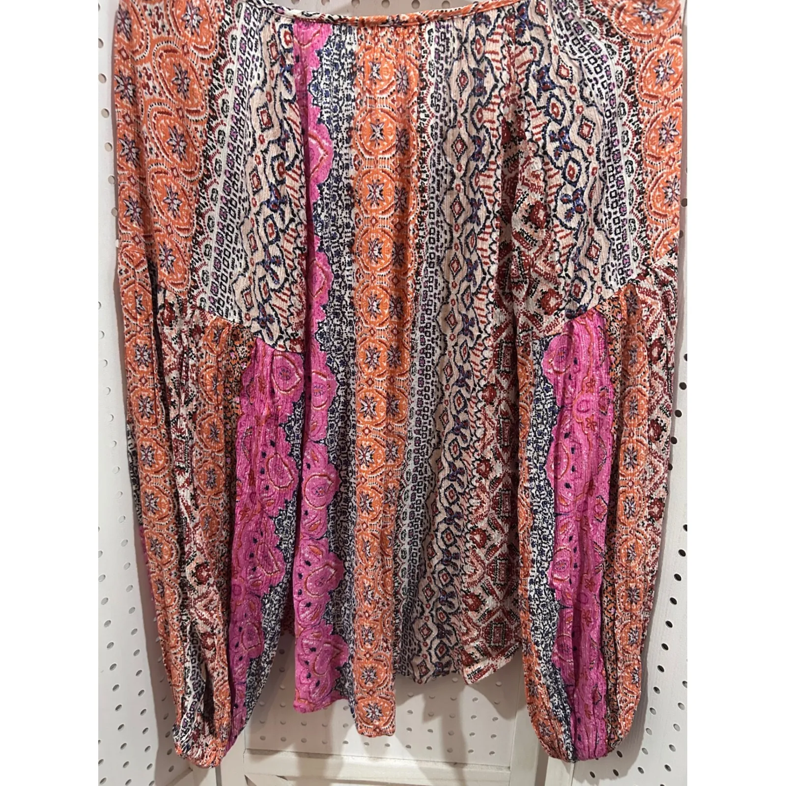 LOVESTITCH Bohemian Patchwork Print Long Sleeve Tassel Tie Blouse Size S - Image 6