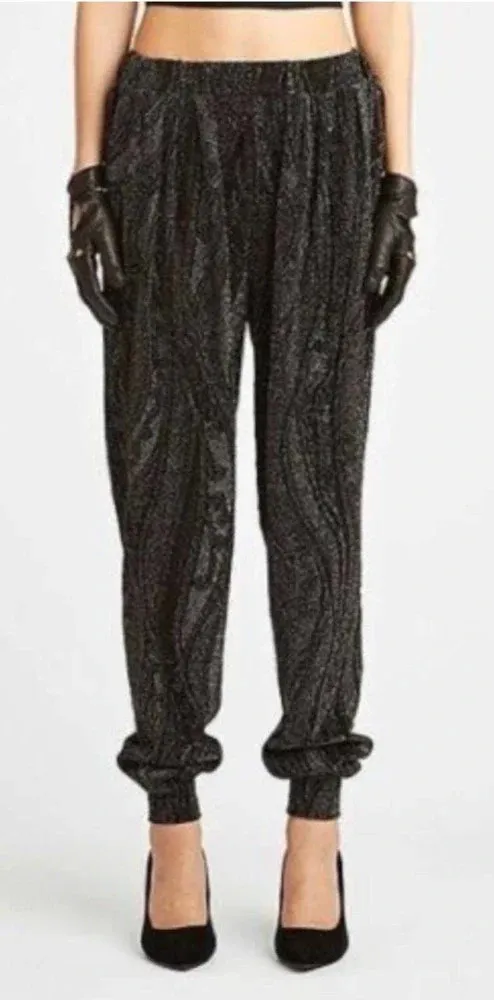 Torn By Ronny Kobo Limor Metallic Harem Jogger Pants Charcoal Silver Size Large - Image 1