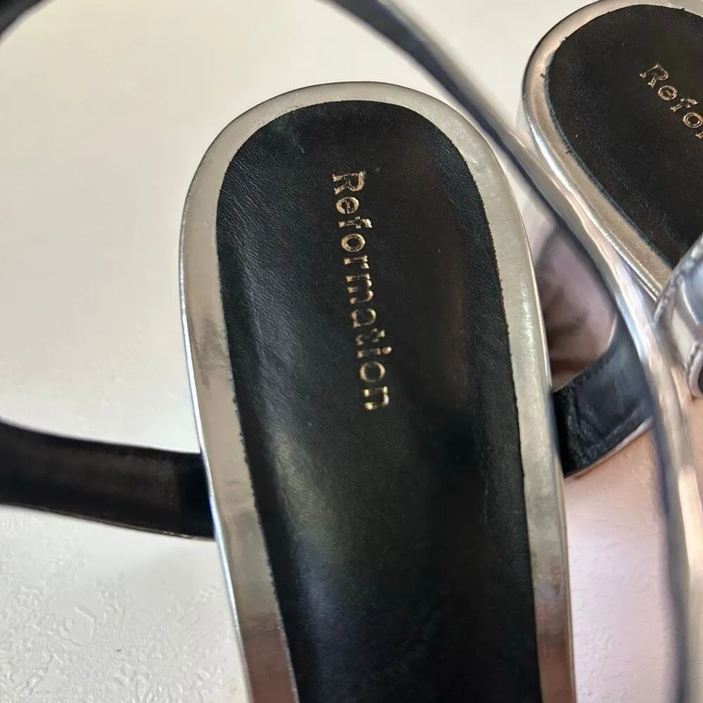 Reformation Silver Metallic Platform Block Heels Size 7 | Square Toe Party Shoes - Image 7