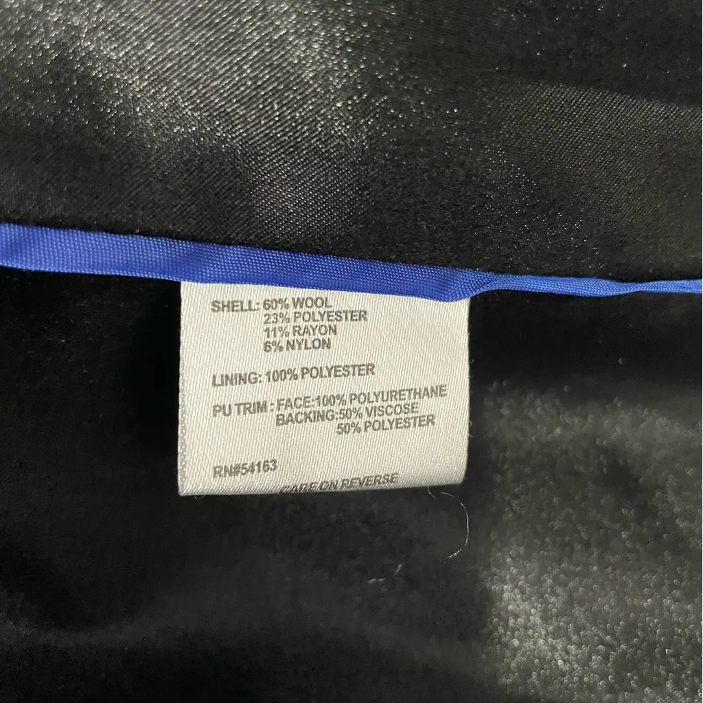 Calvin Klein Black Wool Blend Trench Coat with Leather Trim Accents size L - Image 11