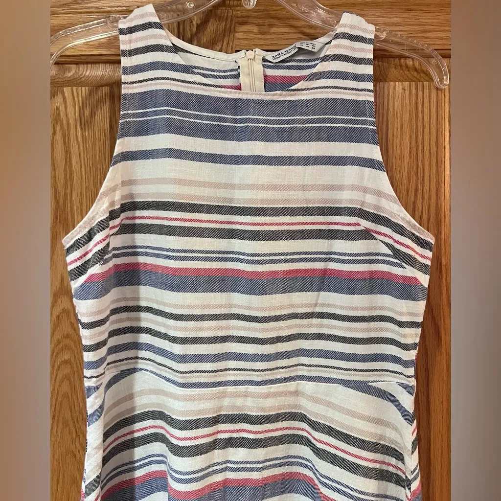 ZARA Basic Denim Couture Boho‎ Beachy Coastal Cruise Striped Dress Size Medium - Image 2