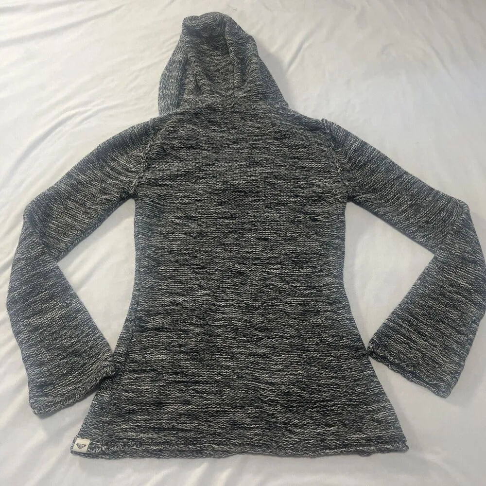 Roxy  Medium Knit Sweater Hoodie Heathered Navy White - Image 9