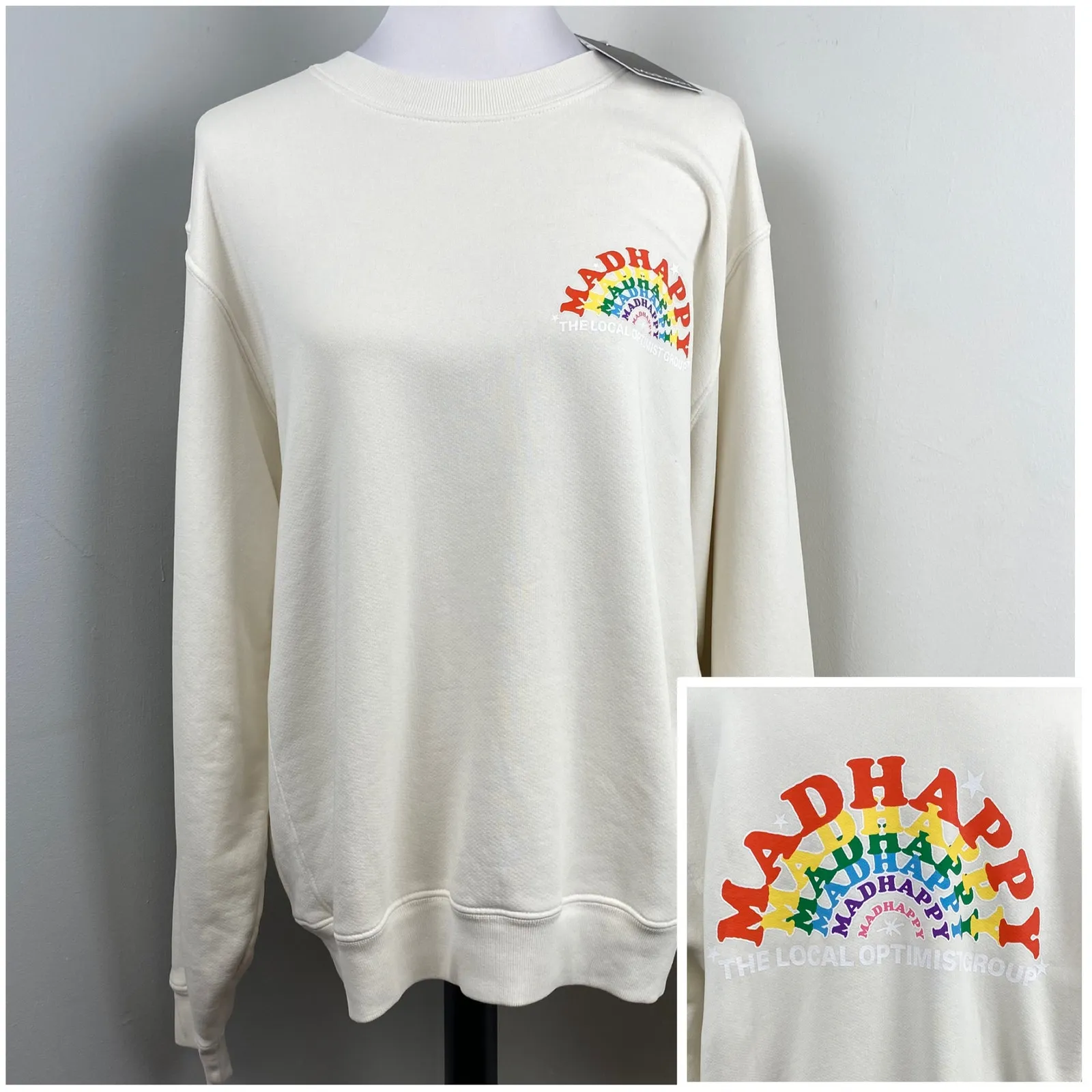 Madhappy Unisex Prism Capsule White Sweatshirt Rainbow Graphic Large NWT - Image 2