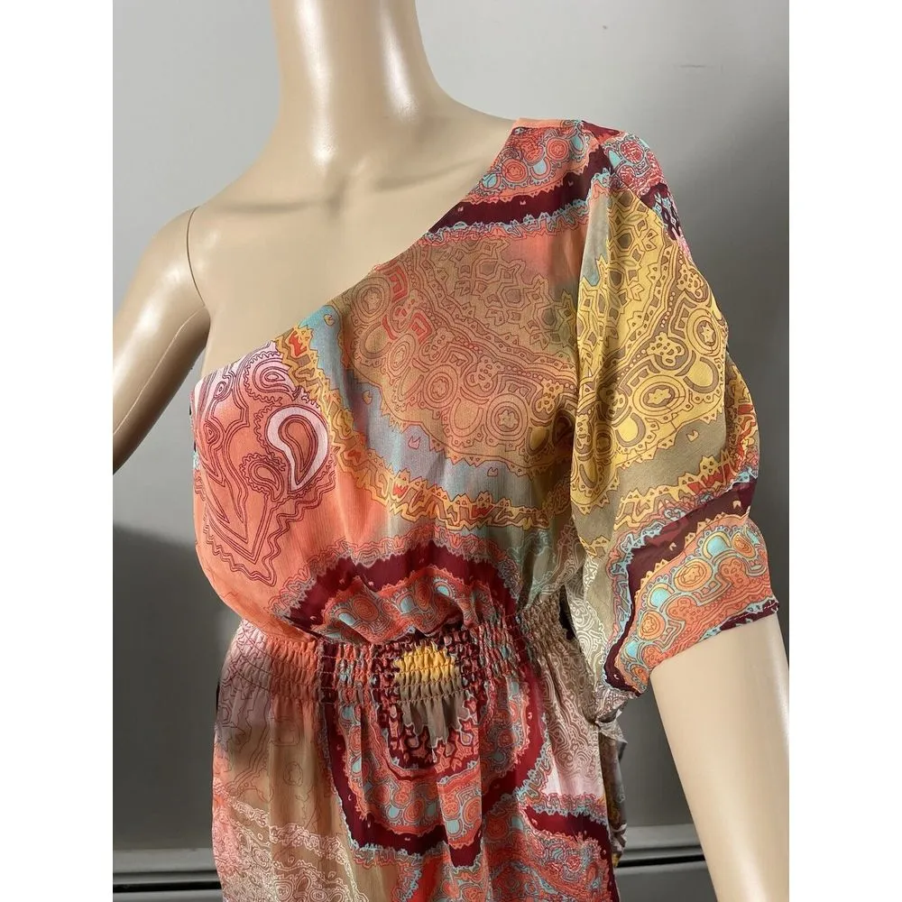 Bisou Bisou Multicolor Y2K boho grunge Off Shoulder Dress Size 6 A-3 - Image 2