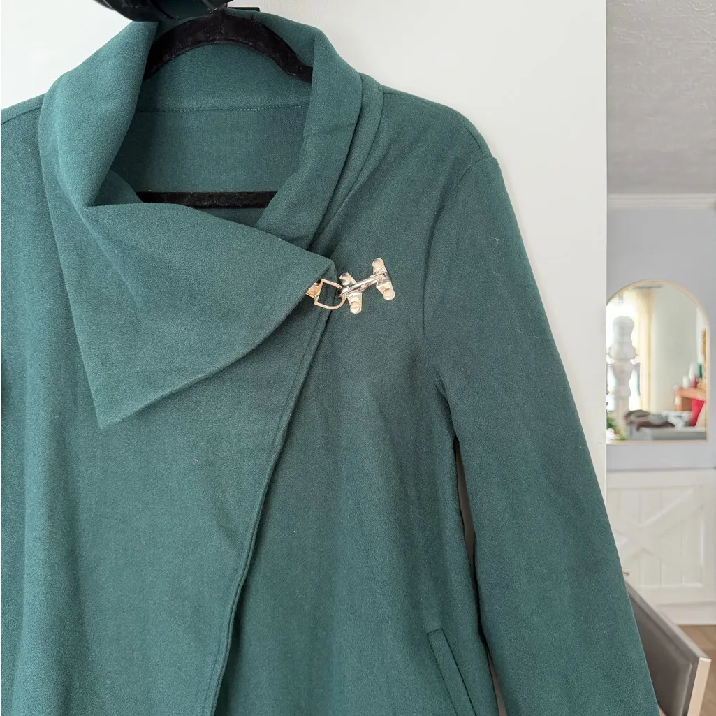 Chic Forest Green Women's Trench Coat Size M - Image 2