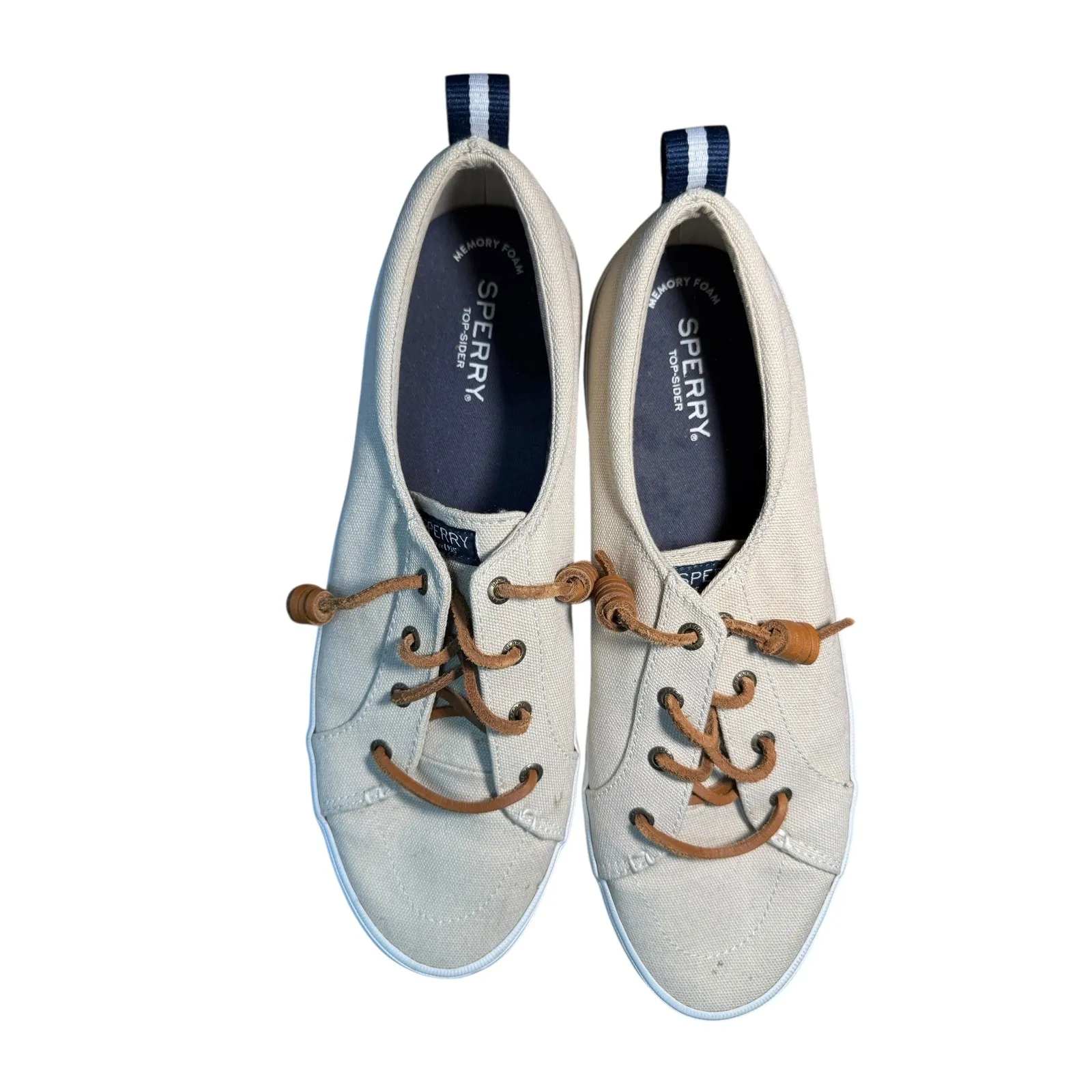 Sperry Top Sider Women's Canvas Sneakers Beige Lace Up Low Top Comfort Size 12M - Image 4