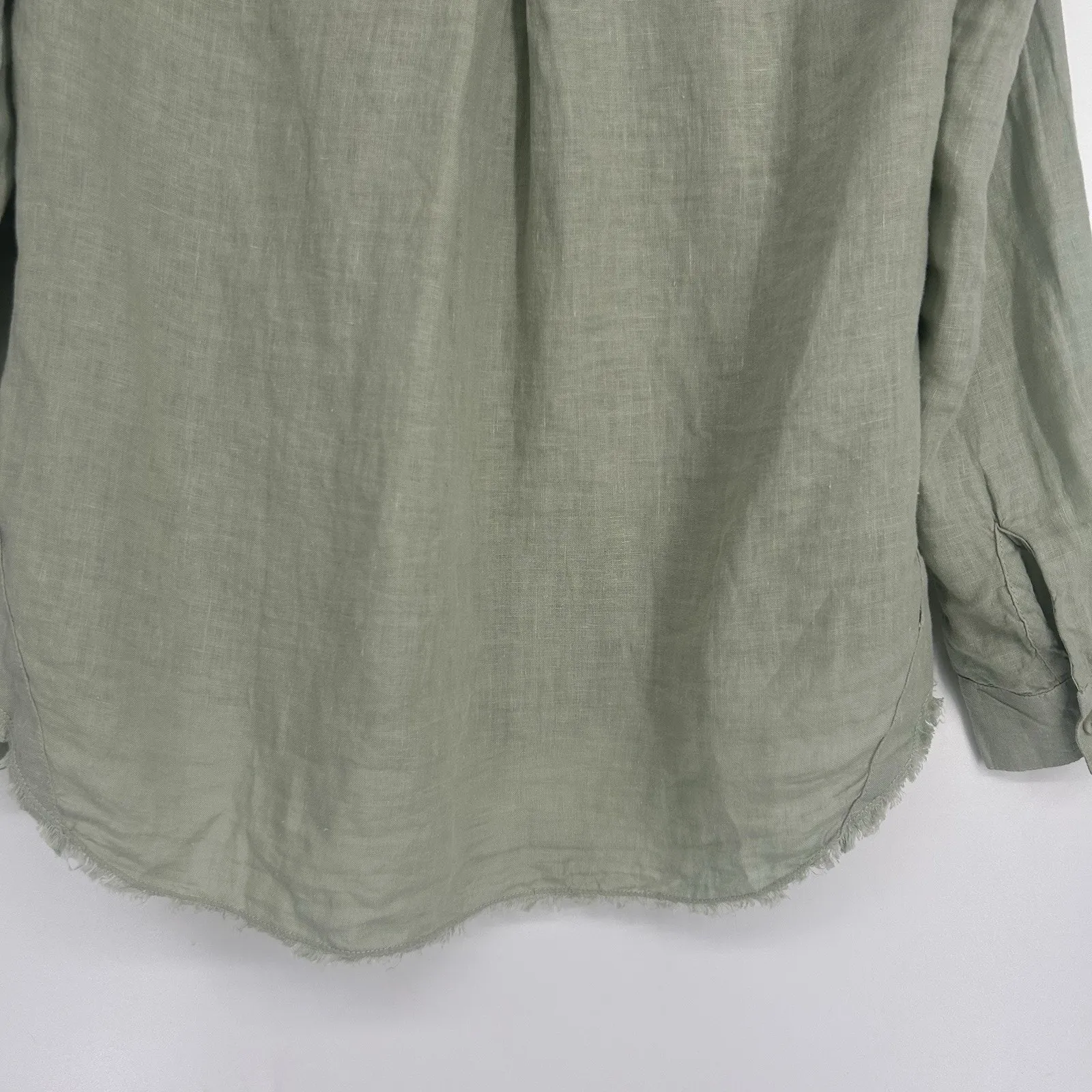 Cloth & Stone Sage Green Linen Button Up Shirt Raw Hem Long Sleeve Size XS - Image 8