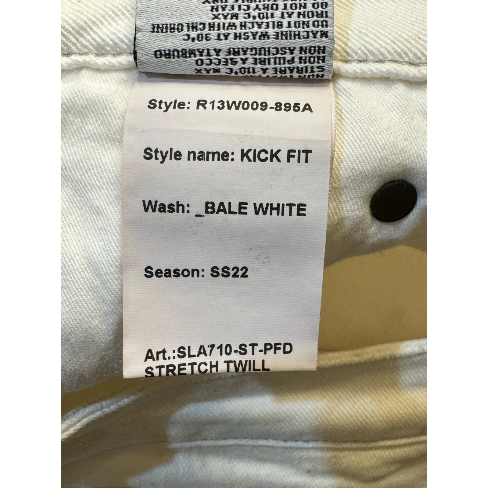 R13 Jeans Kick Fit Bale White Slightly Distressed Details Grunge Dirty Size 28 - Image 15