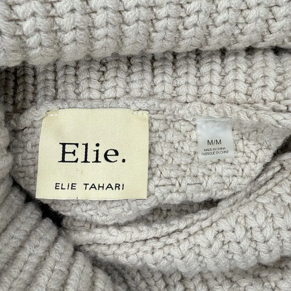 Elie Tahari Sweater M Chunky Knit Turtleneck‎ Beige Cozy Stretch Fisherman - Image 5
