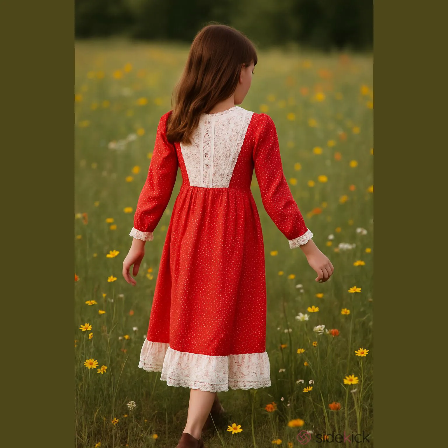 Vintage 70s Floral Prairie Dress with Apron - Image 2