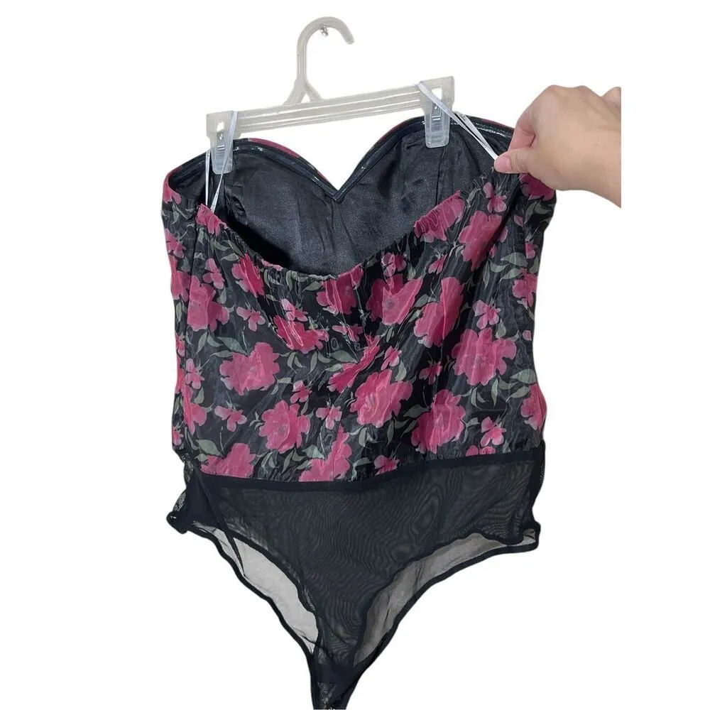 Lulus Black Floral Print Organza Strapless Bodysuit Size Large NWT - Image 4