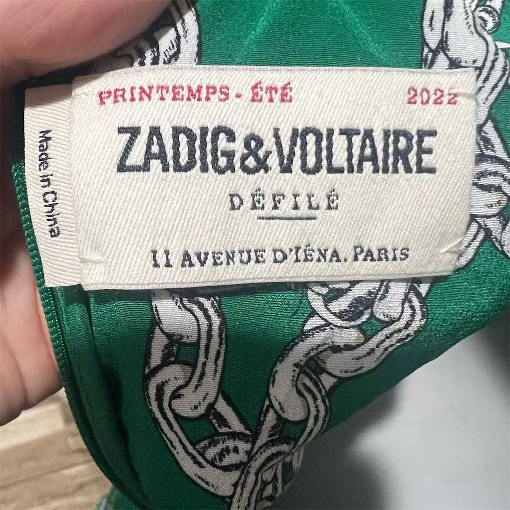 Zadig & Voltaire Women's Strapless Chain Print Silk Midi Dress S Green - Image 8