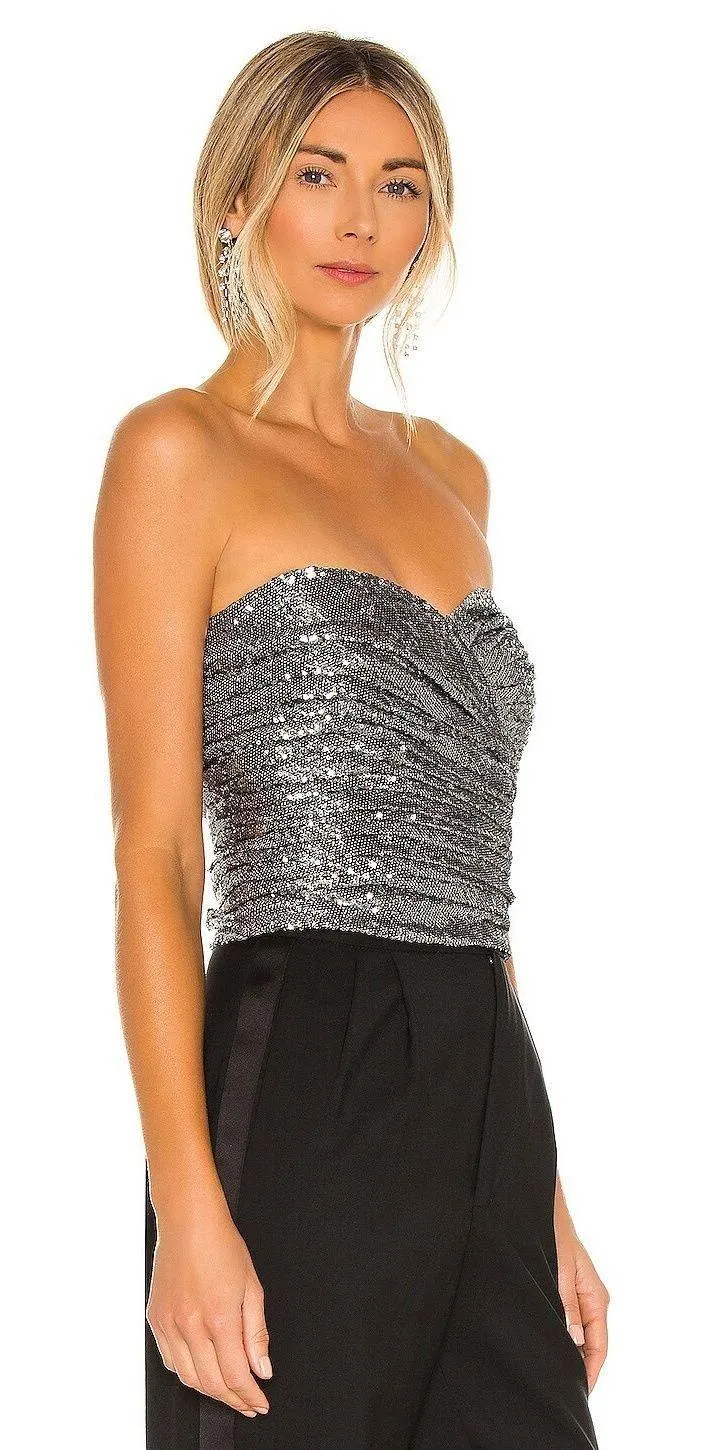 Charcoal Sequin Sleeveless Cropped Tube Top - Image 2