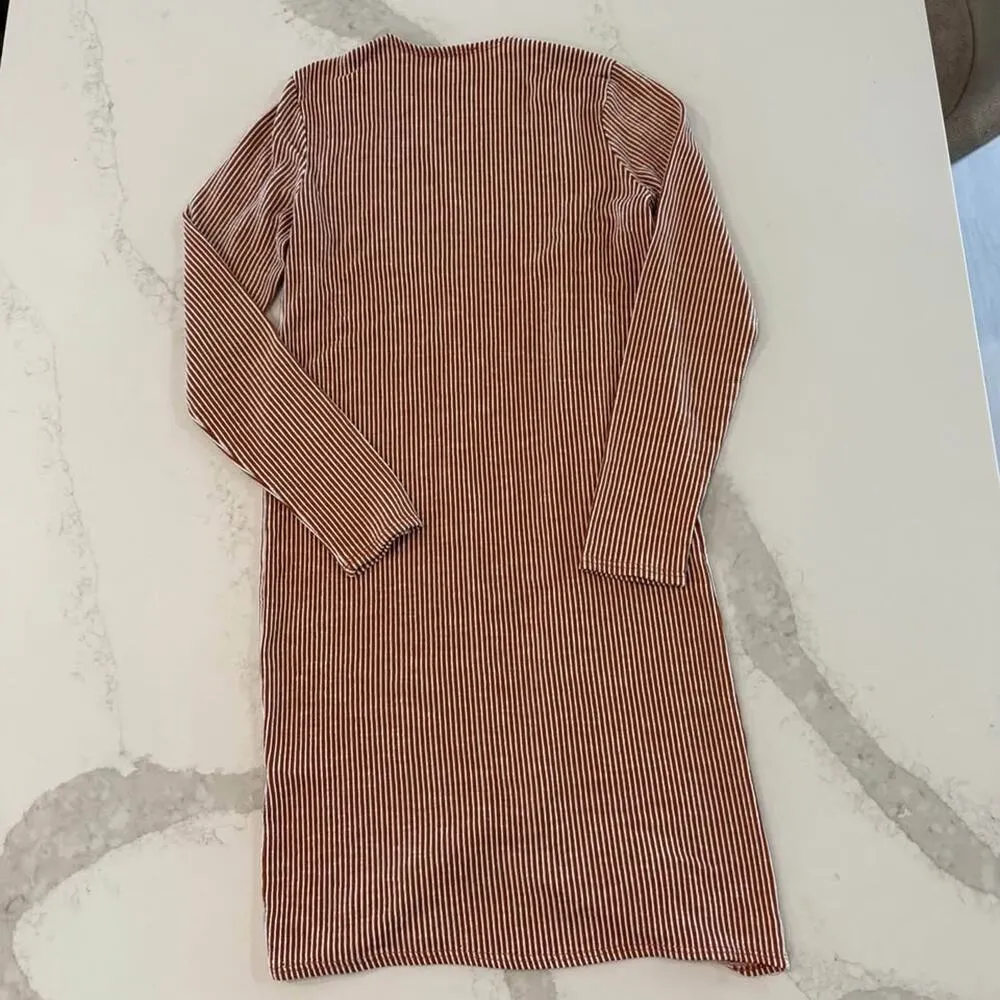 Urban Rose Long Duster Striped Lightweight Cardigan Sweater Womens Small Rust - Image 5