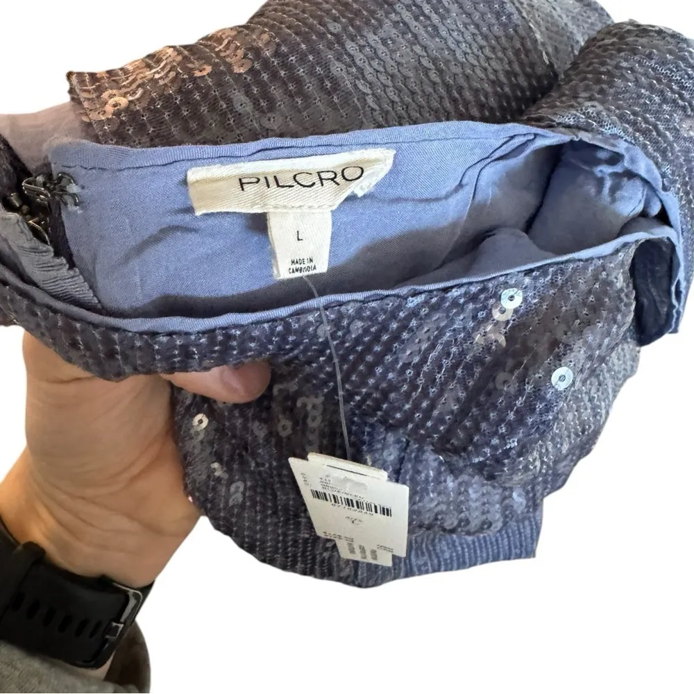 Pilcro Sequin‎ Slim Midi Dress Blue Gray Large Anthropologie - Image 7