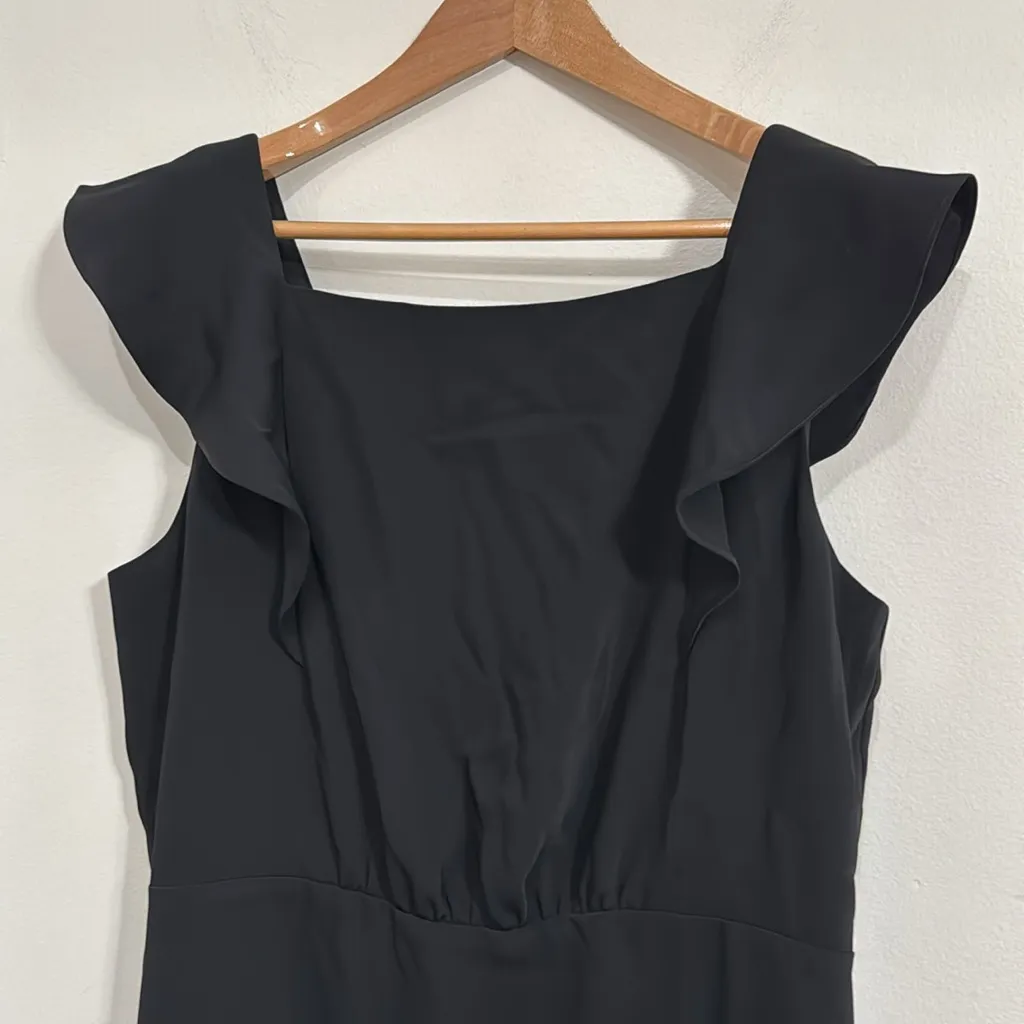 LOFT Black Ruffle Square Neckline Sleeveless Shift Little Black Dress size 12 - Image 5