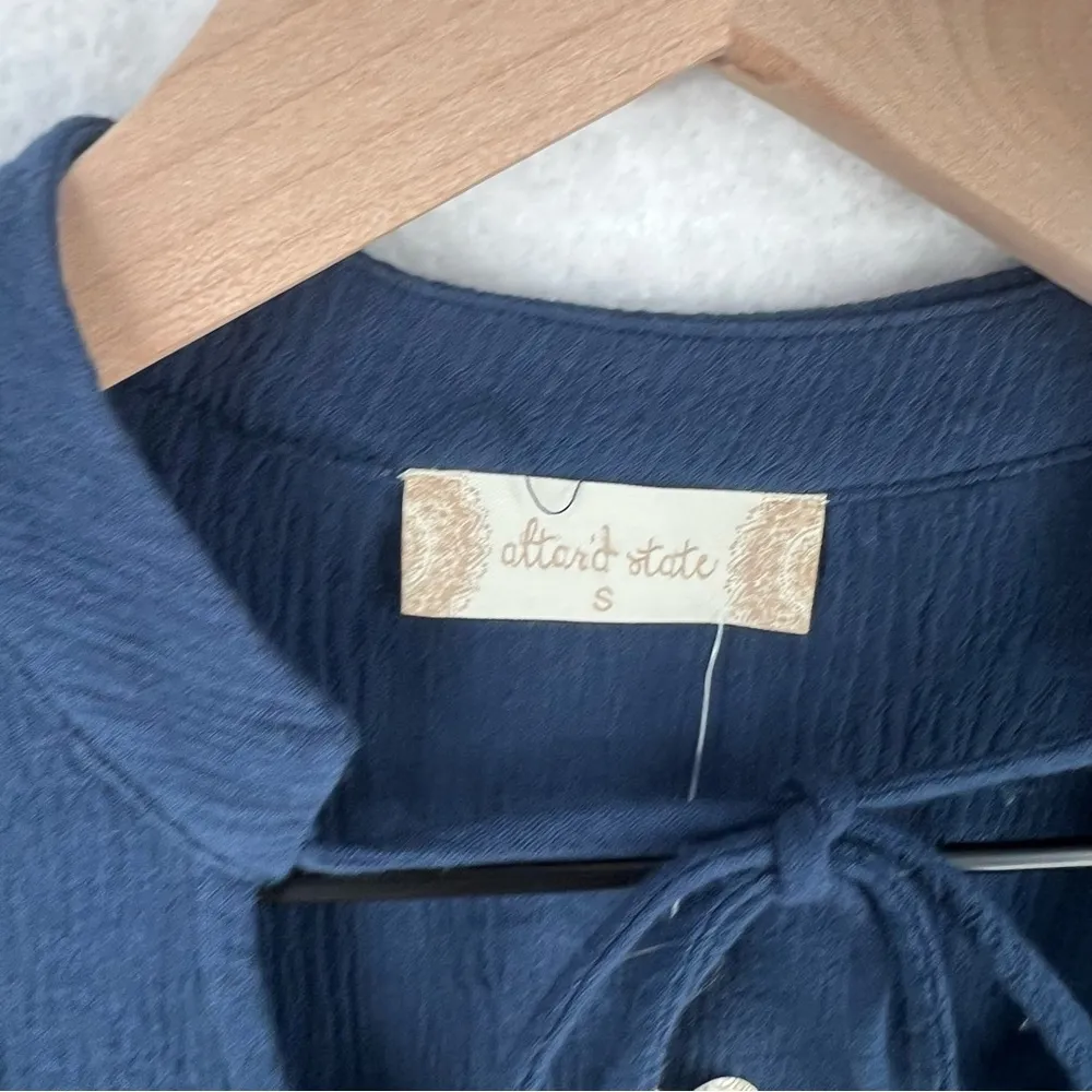 Altar'd State Cotton Crinkled Gauzy Lace Trim Lantern Sleeve Peasant Top - Image 3