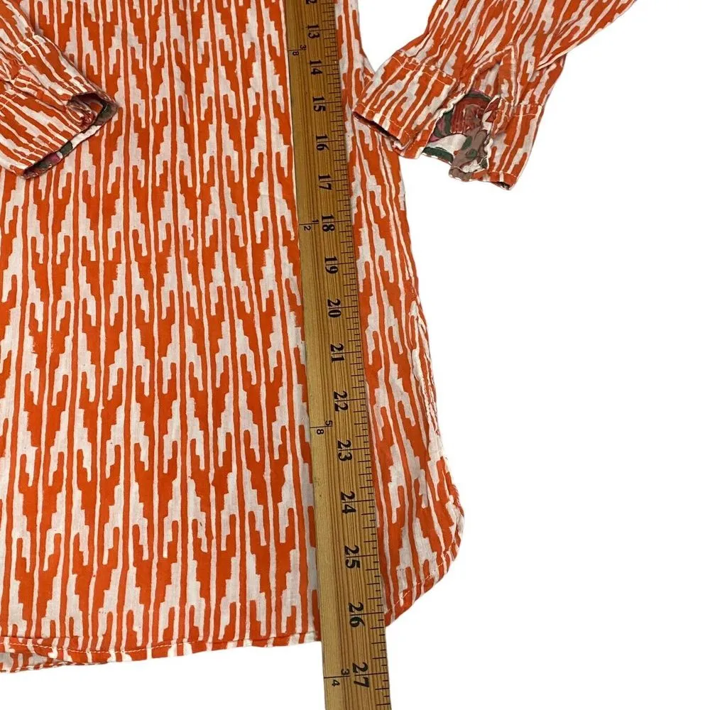 Roberta Roller Rabbit  Women's Printed Button Up Orange Size S Rolled Sleeve Top - Image 7