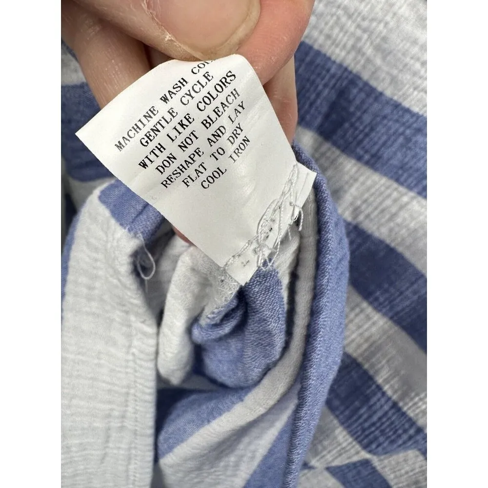 Shana Dress Midi Medium Cowl Neck Striped Short Sleeve Cotton Beachy Nautical Blue - Image 9