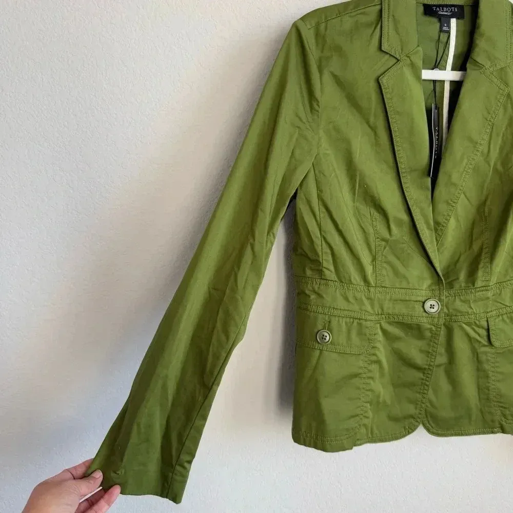 Talbots Olive Green One Button Long Sleeve Flip Pocket‎ Blazer Jacket Size 6 NWT - Image 3
