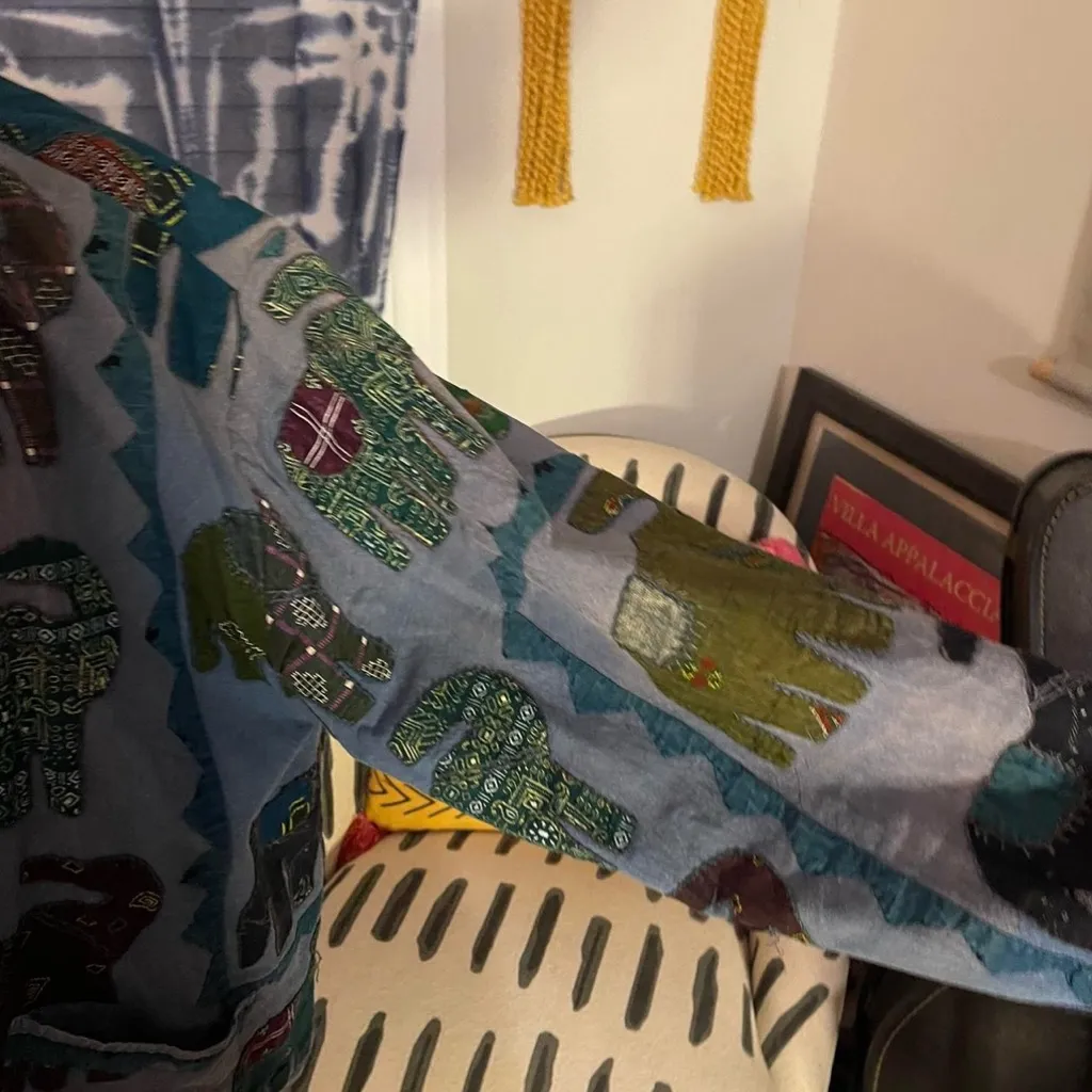 VTG Elephant Patchwork Applique Button-Up Jacket  L/XL Bohemian Hippie 🐘🌼 - Image 3