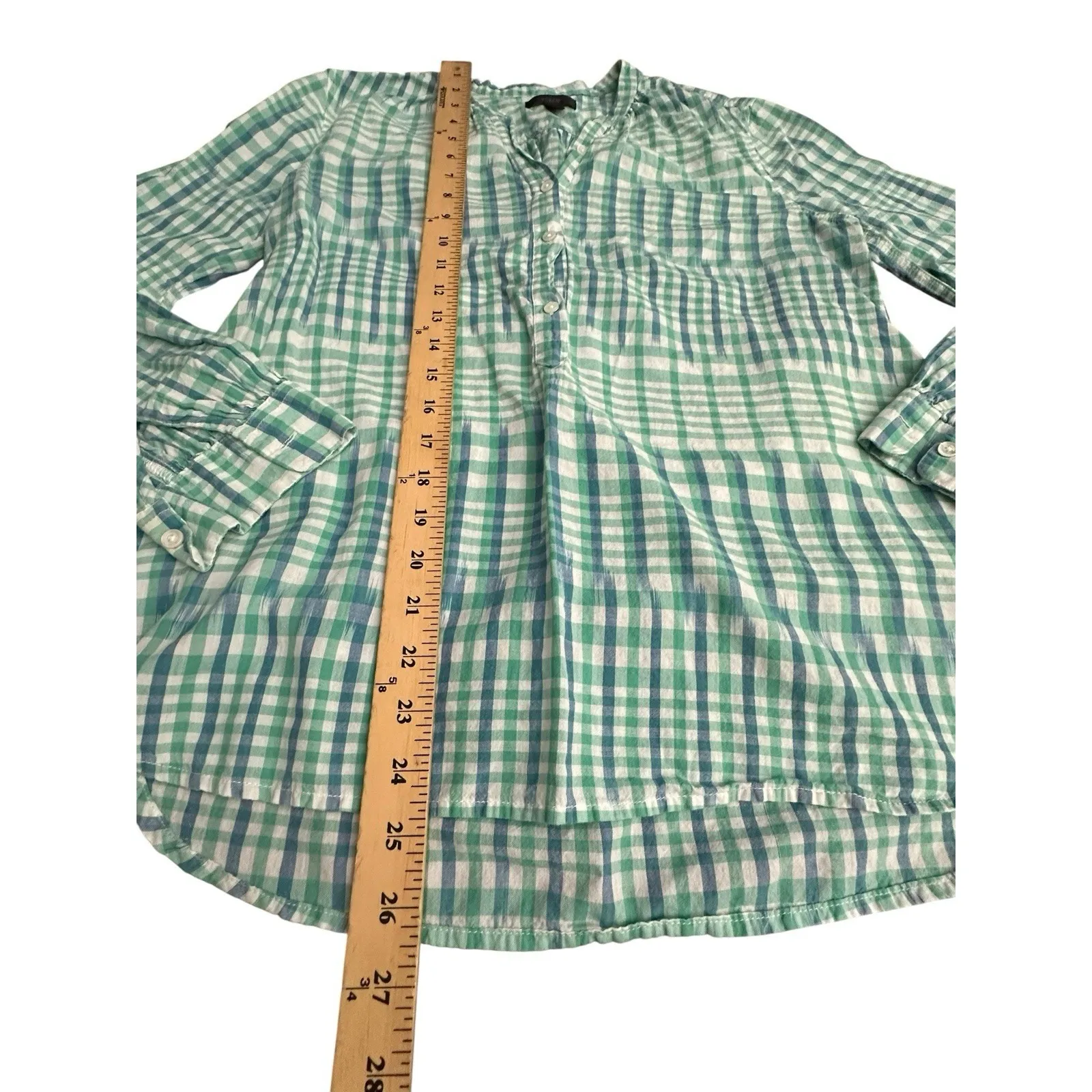 J Crew Womens Green Blue White Plaid Button Down Long Sleeve Top Sz 4‎ #BB11-2 - Image 4