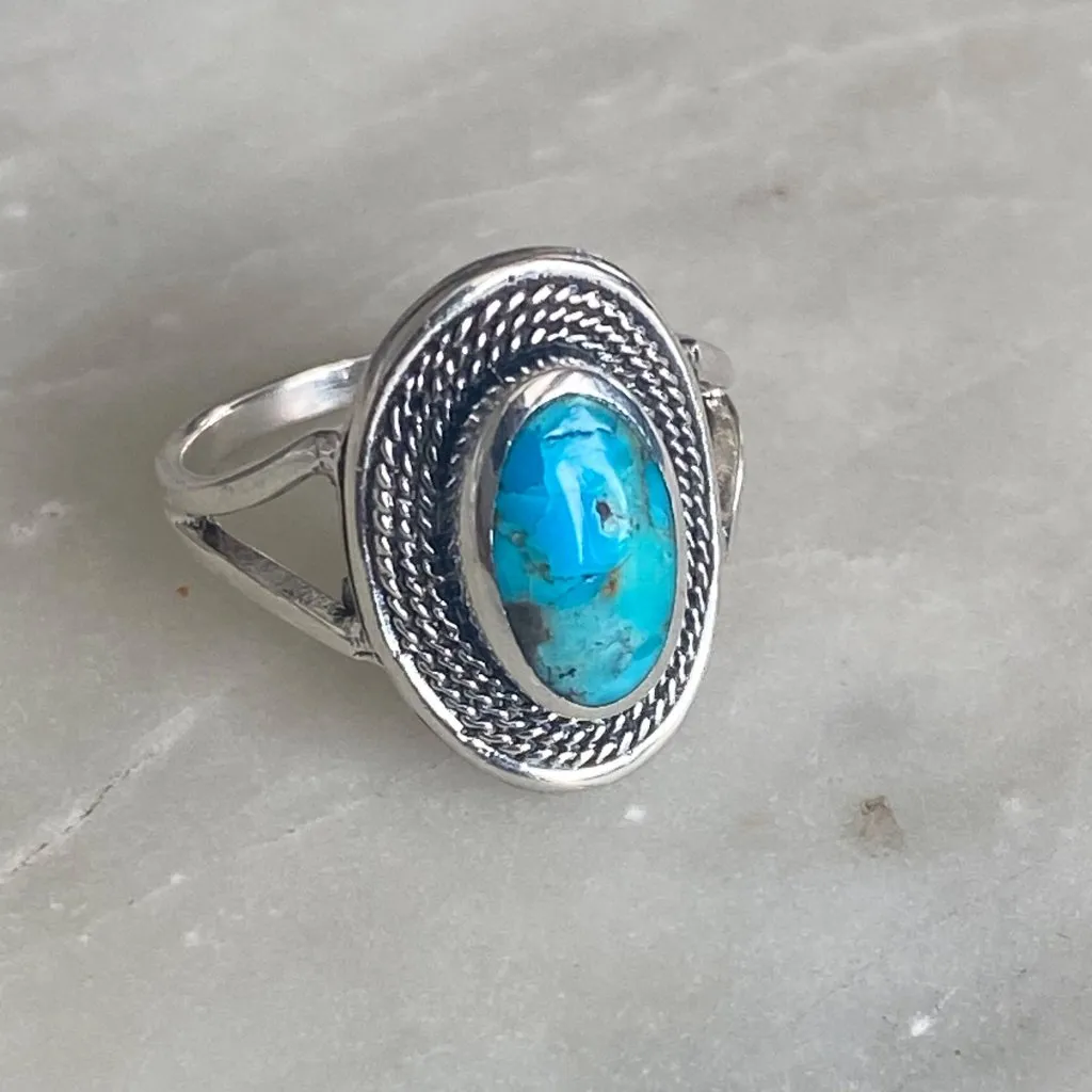 NEW Sterling Silver Braided Oval Turquoise Ring Size 6 Blue - Image 2