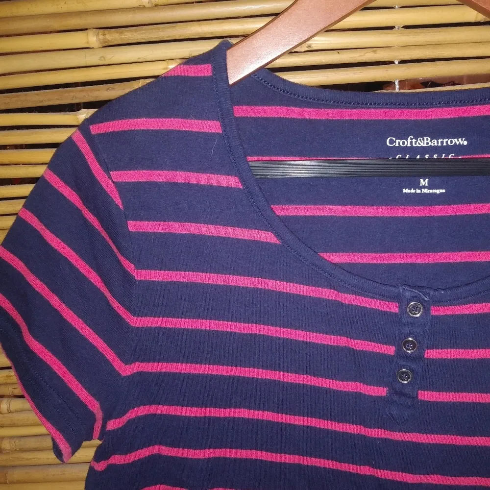 C&B M Classic Pink Navy Stripe Scoop Neck Top - Image 3