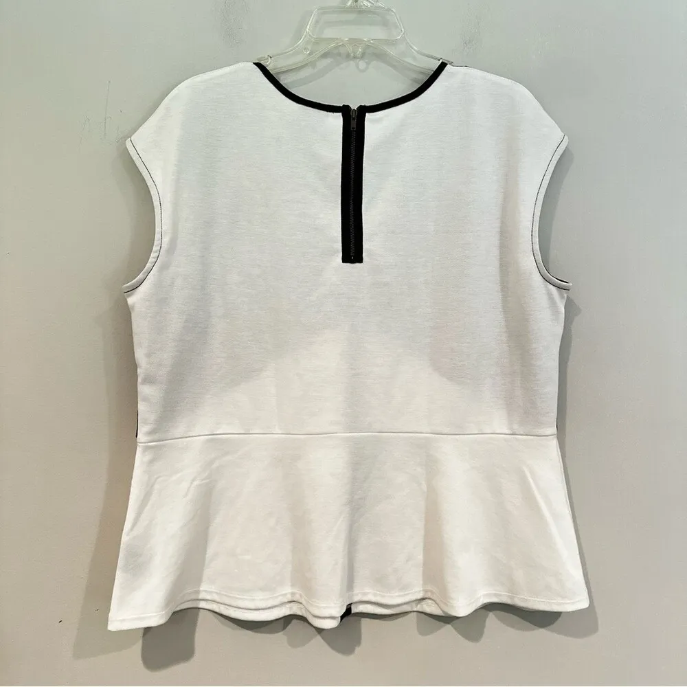 Worthington‎ Sleeveless Peplum Blouse Women's 1X Black White Career Casual NWT - Image 4