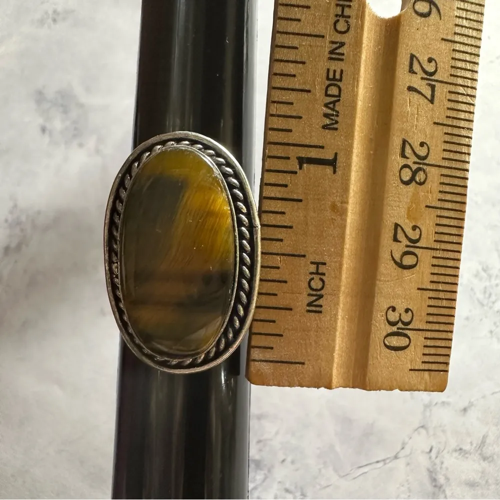 Tiger’s Eye Genuine Stone 925 Sterling Silver Ring Brown - Image 2