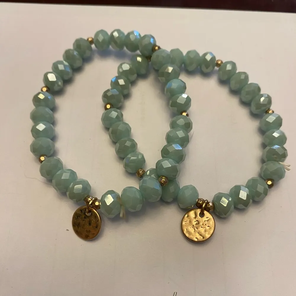 Gold & Turquoise Necklace from  w/ Matching Beaded Bracelets & Hoops - Image 4