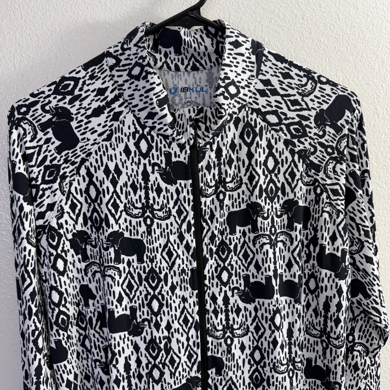 Ibkul Jacket Womens XL Black White Full Zip Golf Outdoor UV UPF Sun Elephant Art - Image 2