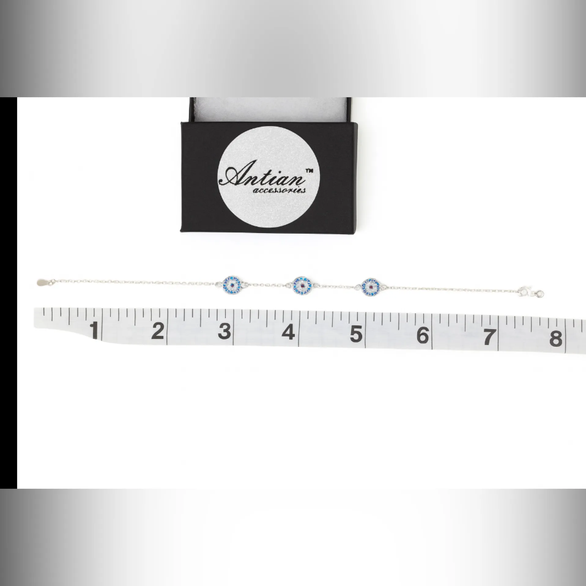 Antian Accessories™ 925 Silver Evil Eye Bracelet with Zirconia & Gold Plating - Image 4