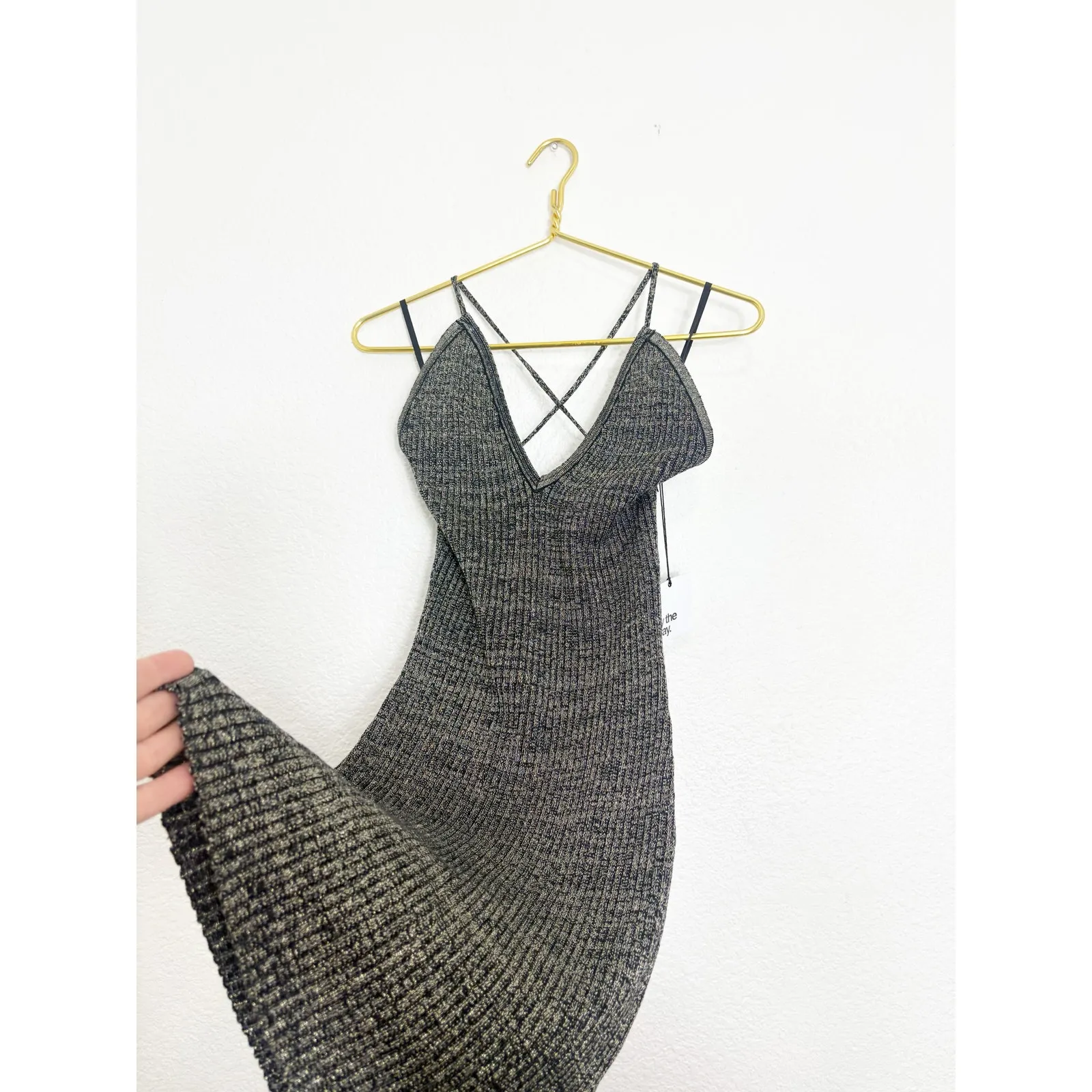 NWT By The Way Goldie Knit Mini Dress in Black & Gold Size Medium Cocktail Party - Image 10