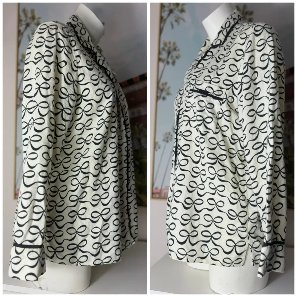 Kate Spade Black Bow Print White Pajama Top Dream A Little Sleep Shirt Size L - Image 3