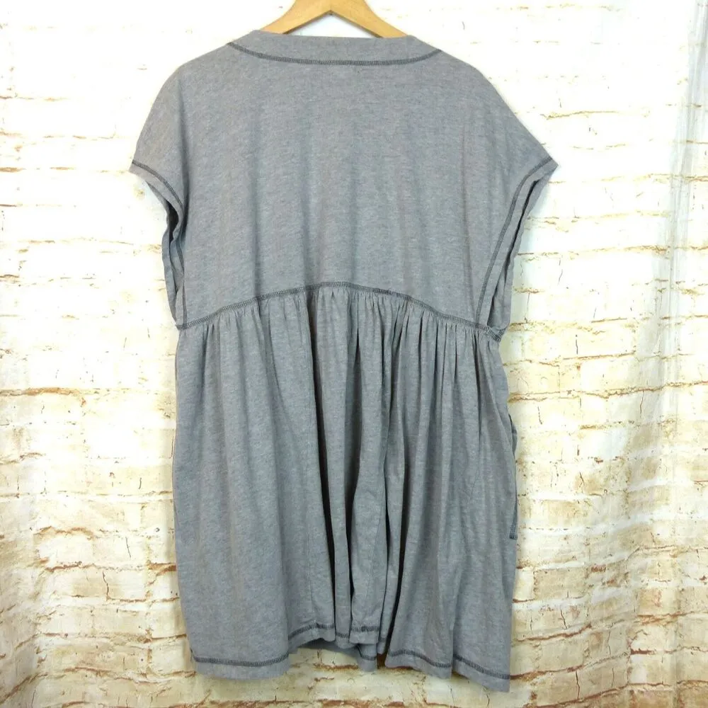 World Market Babydoll Dress Womens One Size Gray Short Sleeve Pockets Lagenlook - Image 3