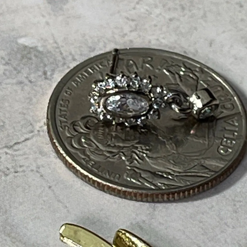 Sterling silver drop earrings oval center stone drop dangle halo of CZ’s - Image 9