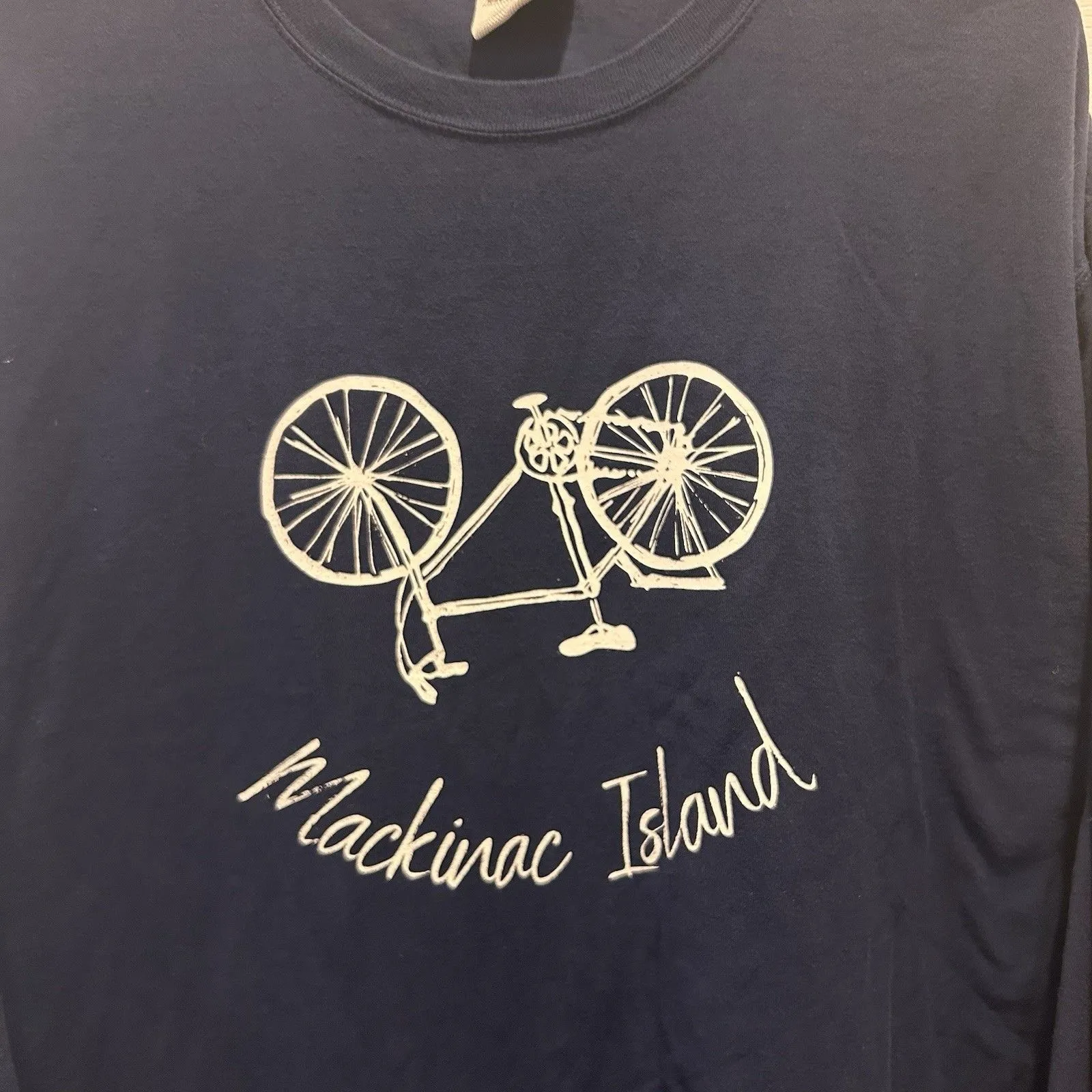Mackinac Island MI Shirt Large Blue Long Sleeve Graphic Tee Bike Souvenir Unisex - Image 3