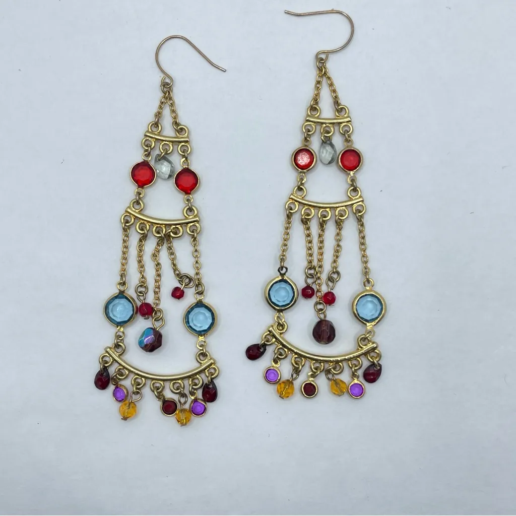 Boho Glam Gold Tone Chandelier w/ Jewel Toned Glass Gems - Image 2