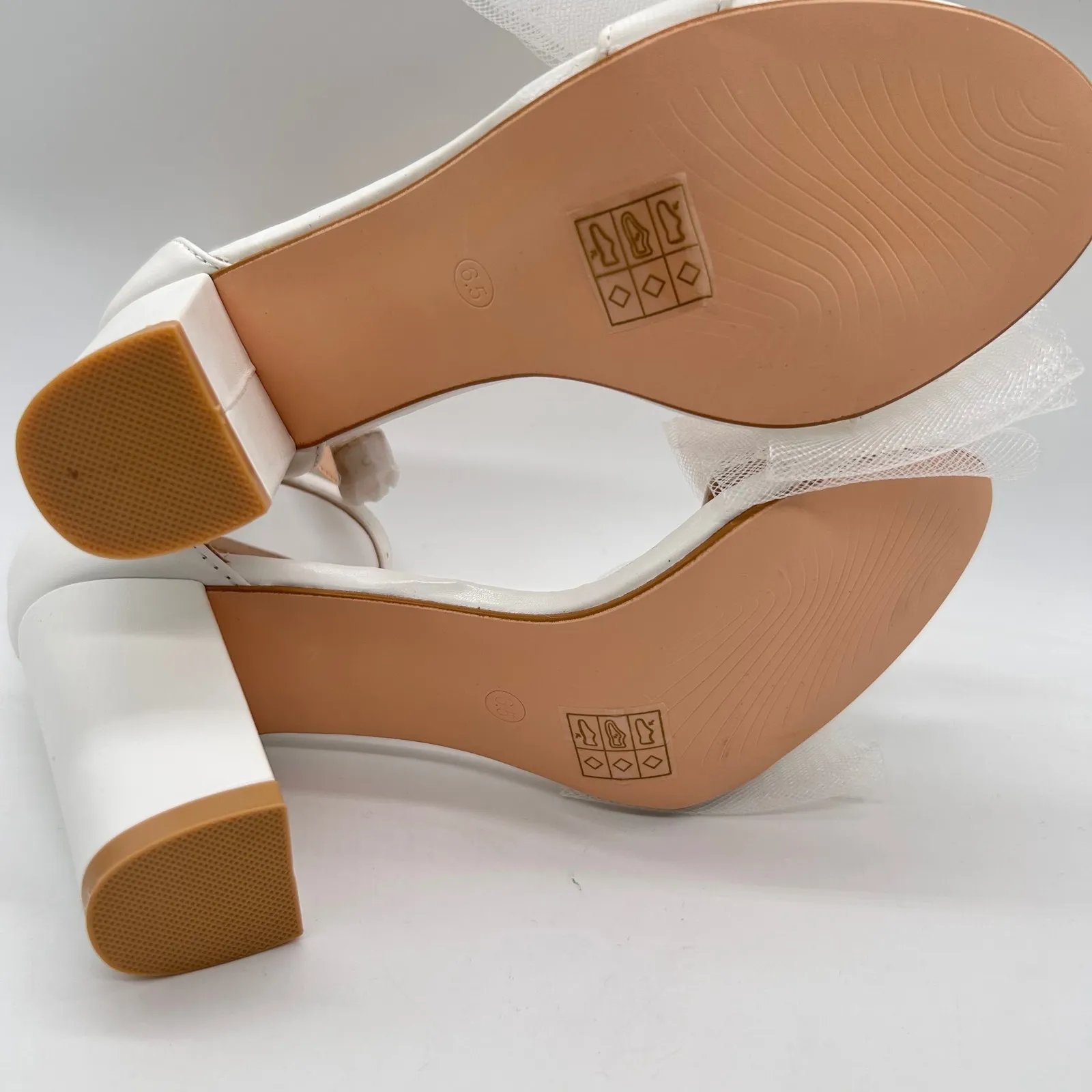 Allegra K Sandal Heels Womens 6.5 White Bow Ankle Strap Block Heel Party Wedding - Image 7