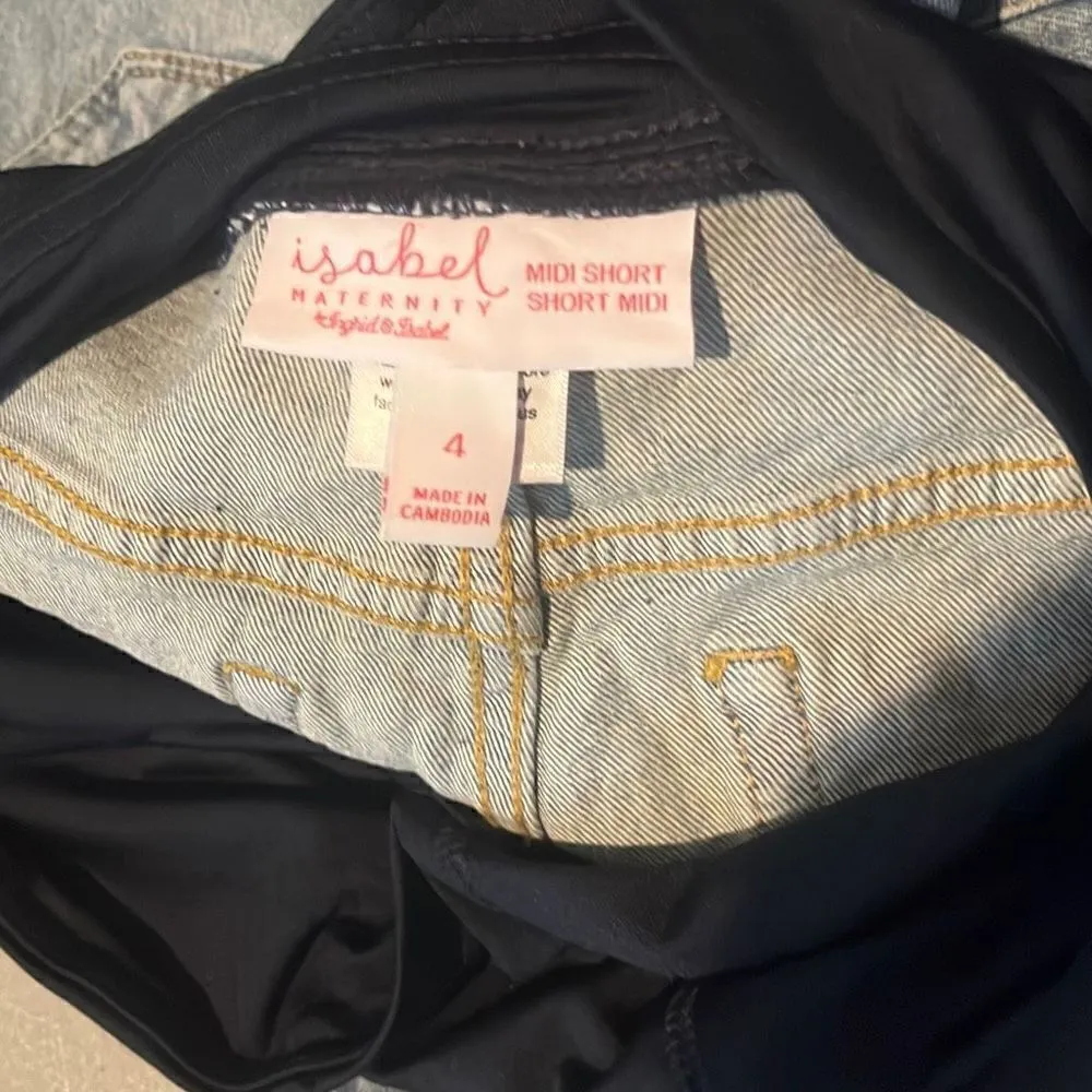 Isabel Maternity Over Belly MIDI Maternity Light Wash Jean Shorts Size 4 Blue - Image 3