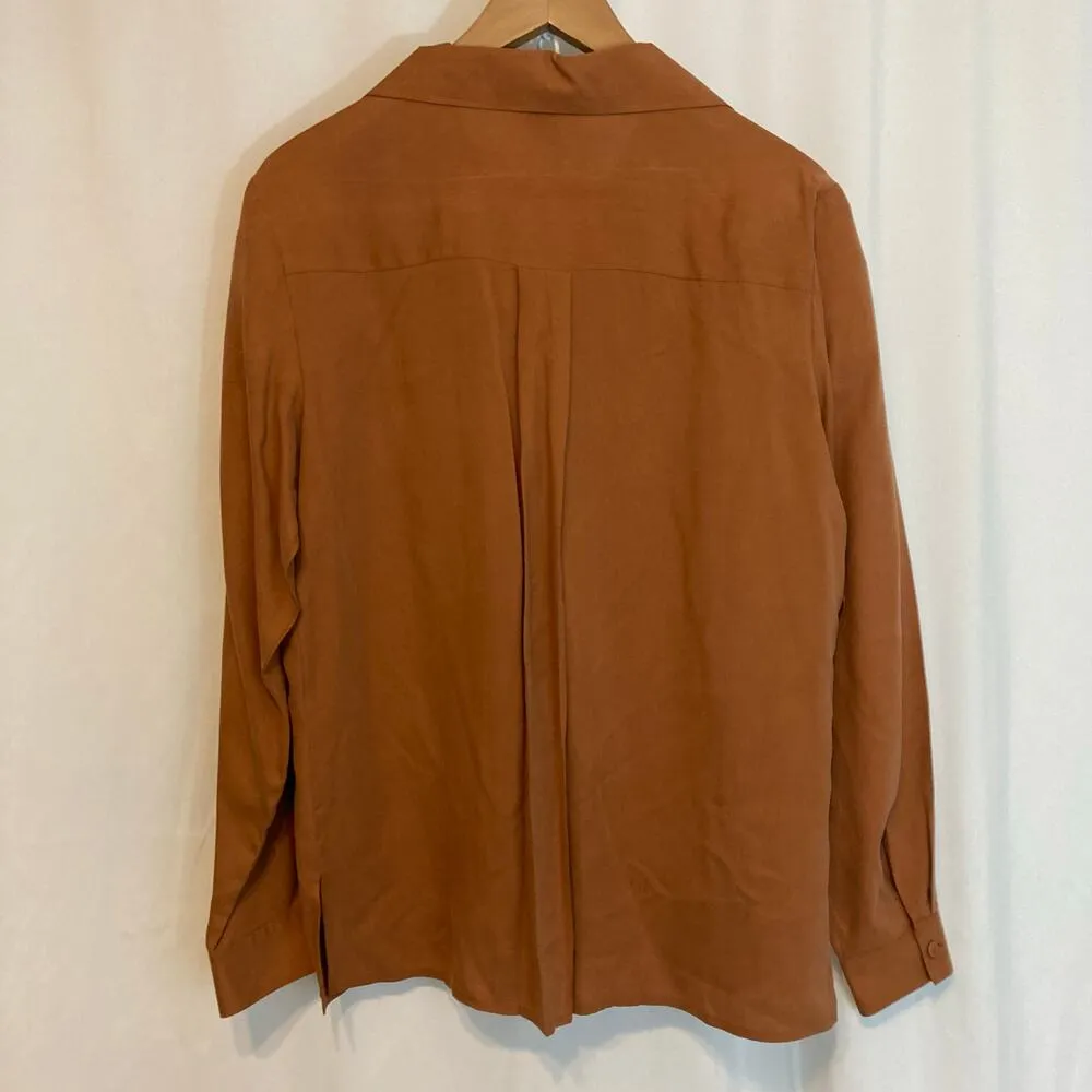 Vintage Anna and Frank 100% Silk Brown Long Sleeve Button Up Shirt Blouse Top Size M - Image 9