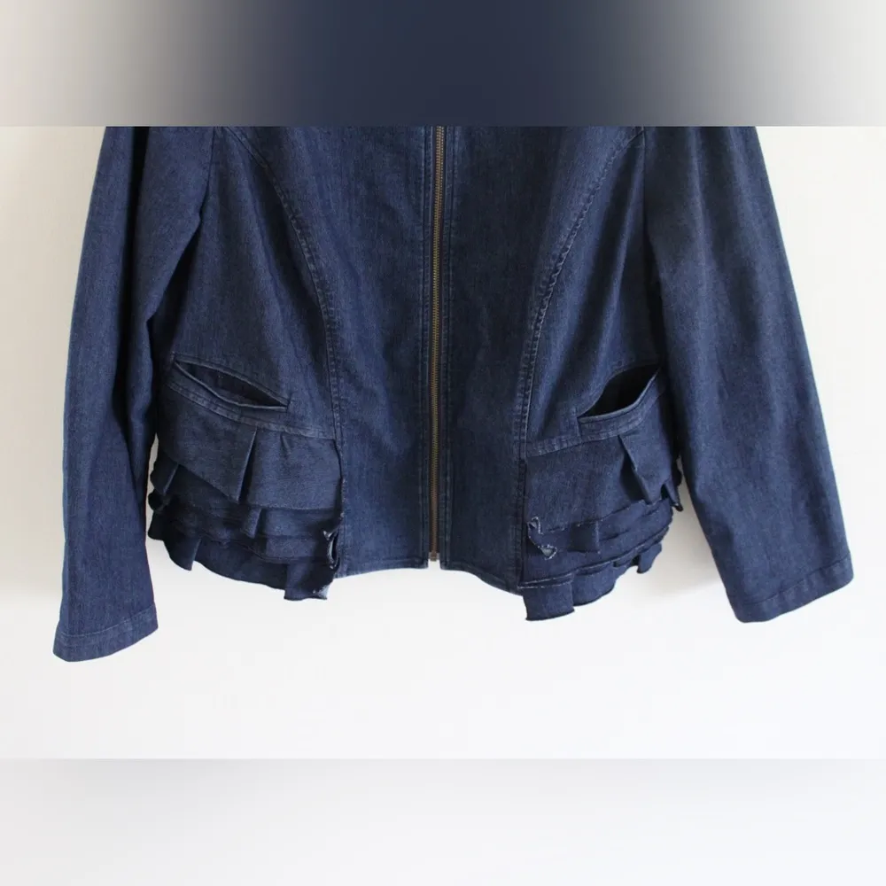 Logo By Lori Goldstein Dark Blue Ruffled Jean Jacket - Image 3