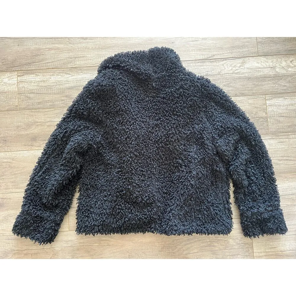 Vegan Faux Fur Teddy Bear Shearling Women's Jacket Black XL Satin Montanaco Coat - Image 2