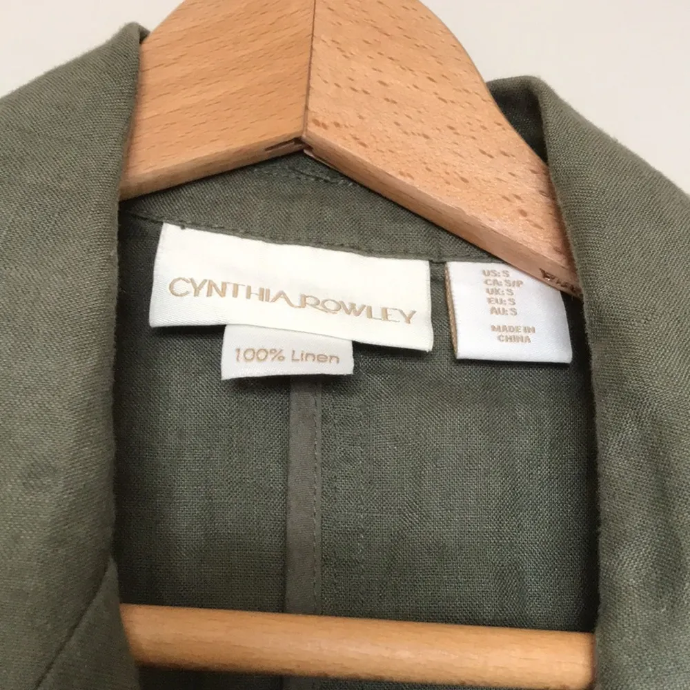 Cynthia Rowley S Linen Army Green Moto Style Zipper Slash Pocket Collared Vest - Image 4